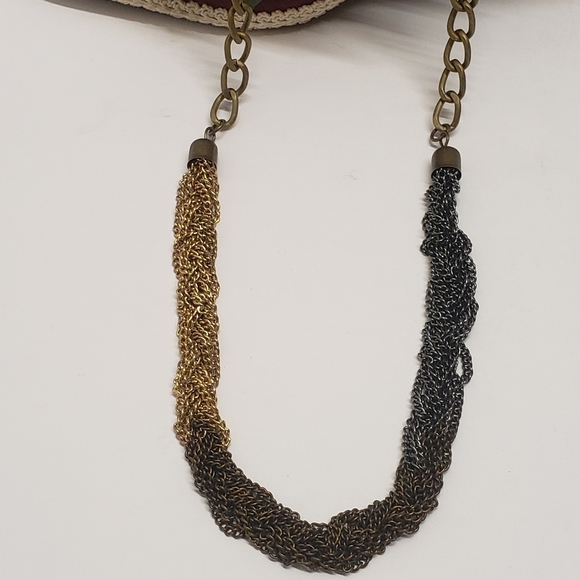 Multi Tone Braided Chain Necklace, Copper Gold & Silver Tone Braided Chain - Picture 11 of 11